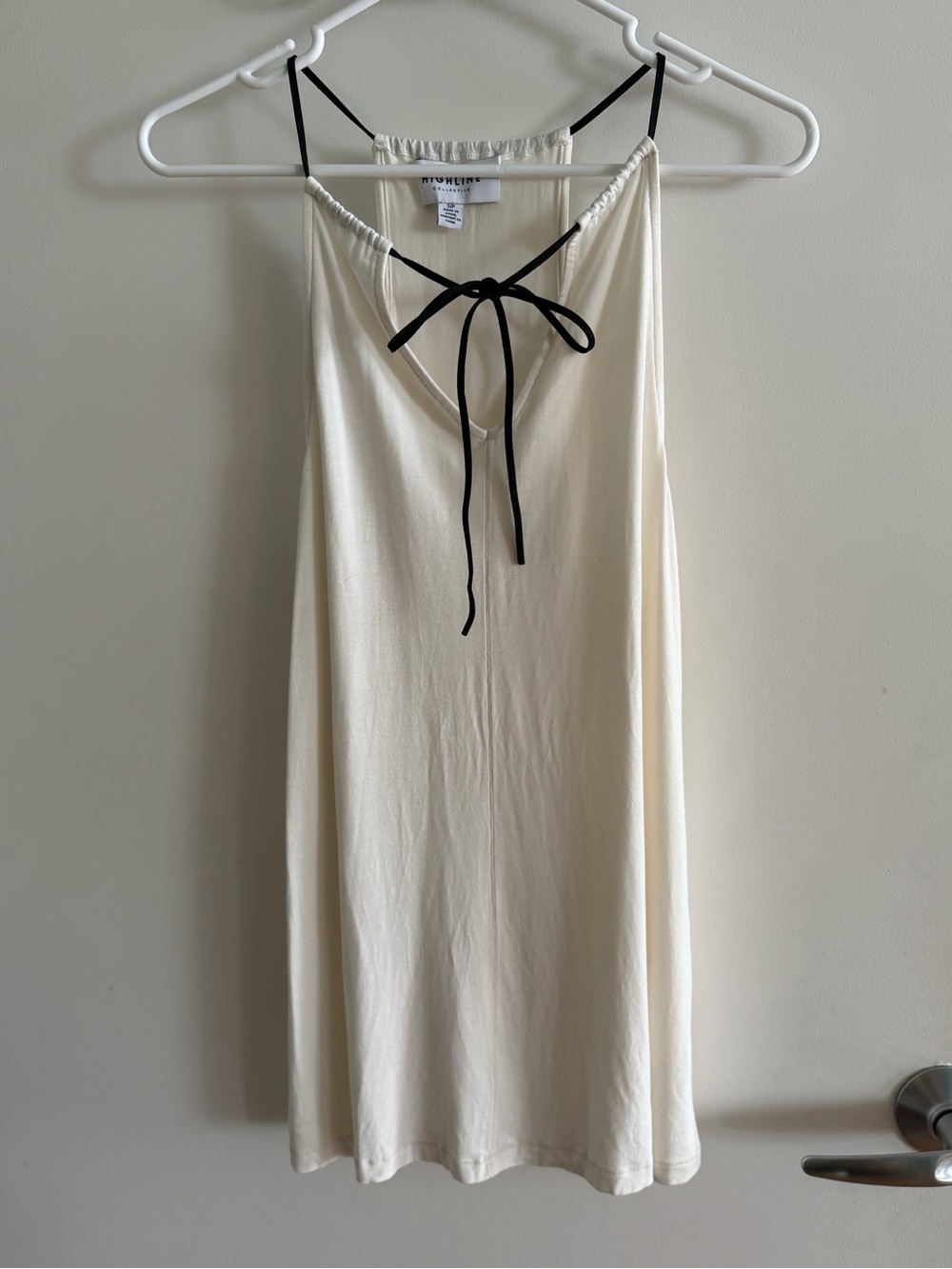 Highline Collective Cream Tank Top with Black Ribbon Bow